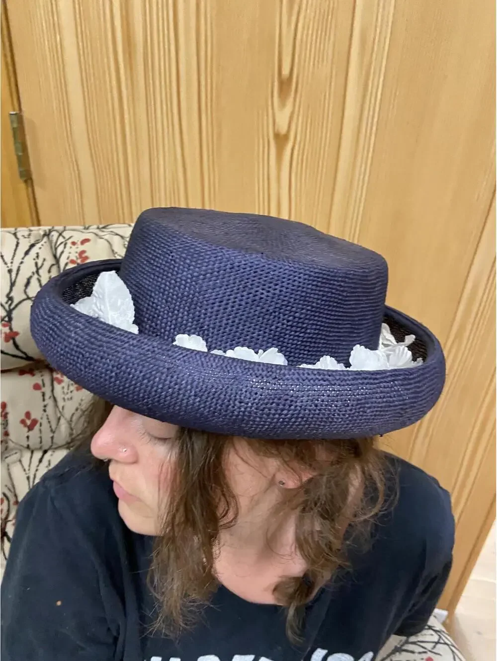 Vintage 1940s–50s Blue Raffia Straw Sculptural Brim Hat - Picture 7 of 8